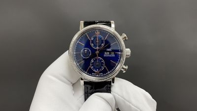 TW Factory IWC Portofino 42*13.5mm Dandong 7750 Movement Black Italian Calfskin Leather Strap Blue Face Watch
